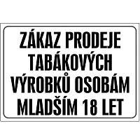 Značka Zákaz prodeje tabák. výrobků osobám mladším 18 let,297 × 420 mm